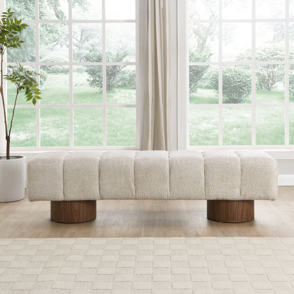 Christopher Knight Home Modern Mid-Century 64" Velvet Tufted Ottoman Bench, Faux Wood Legs, Light Gray