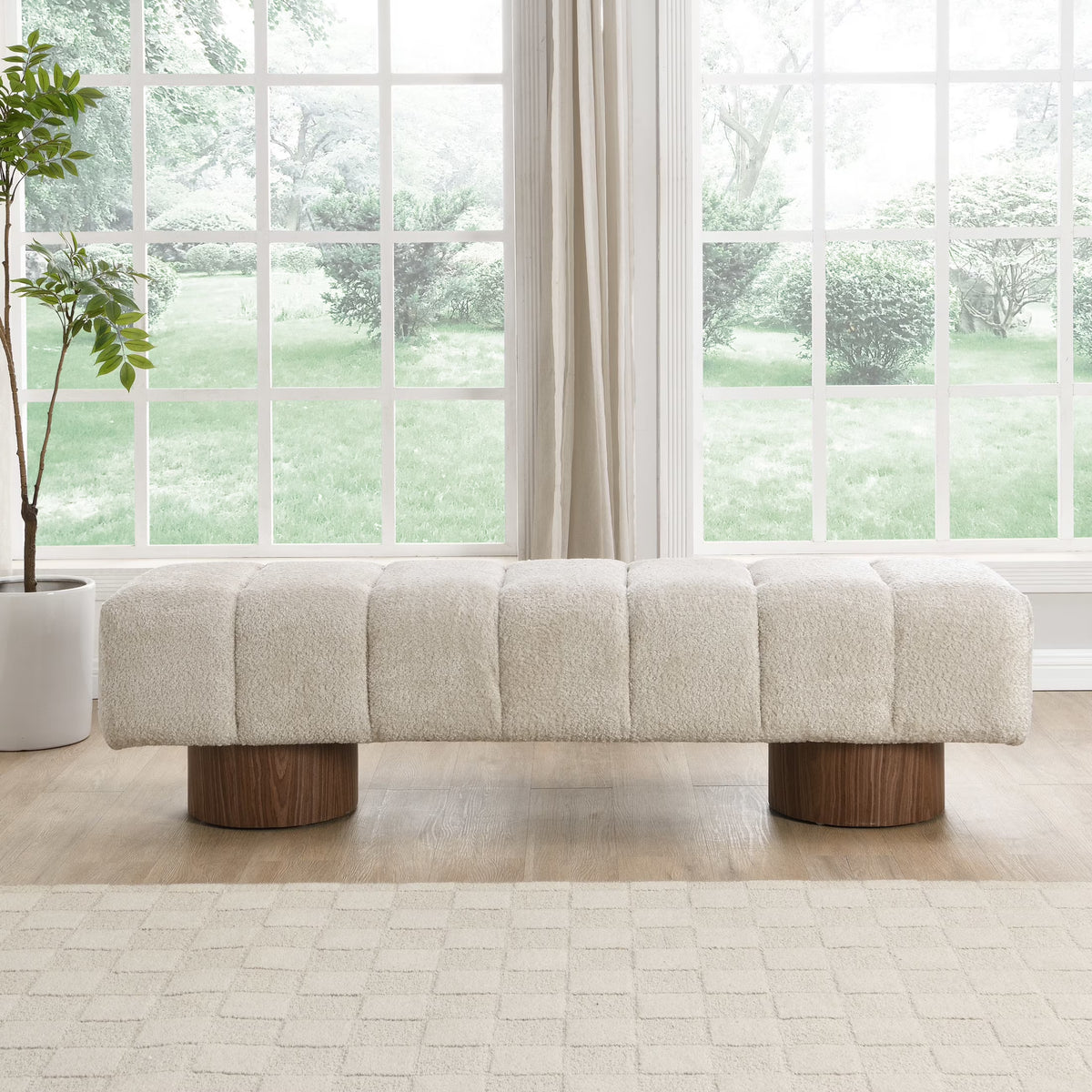 Christopher Knight Home Modern Mid-Century 64" Velvet Tufted Ottoman Bench, Faux Wood Legs, Light Gray