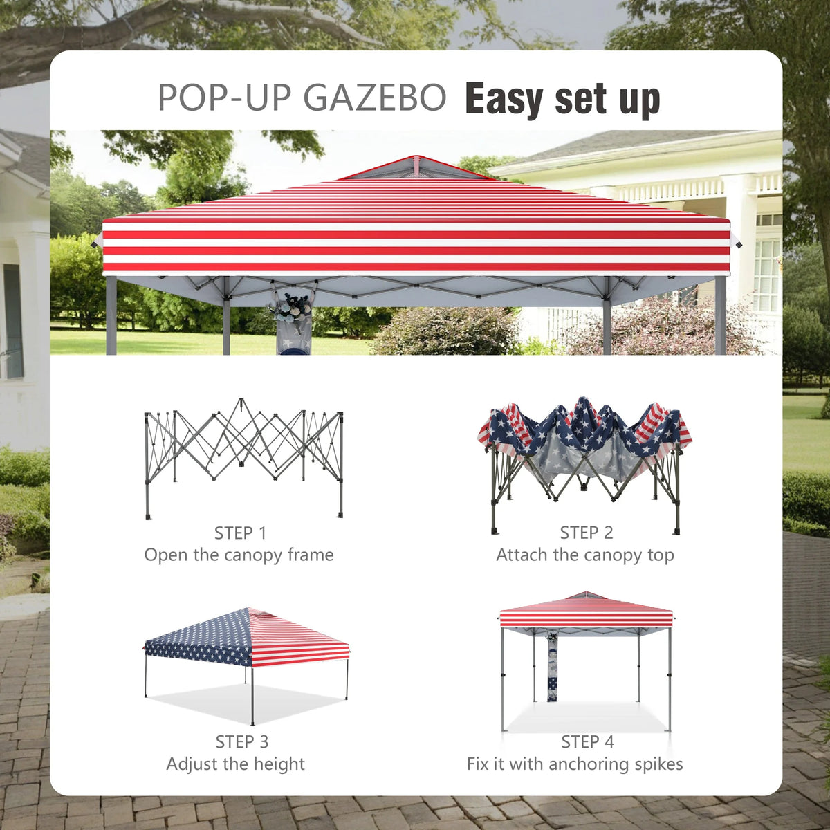 Alpha Joy 10x10ft Pop-up Canopy Instant Outdoor Canopy Tent Portable Straight Leg Shelter with Roller Bag for Outside, Flag