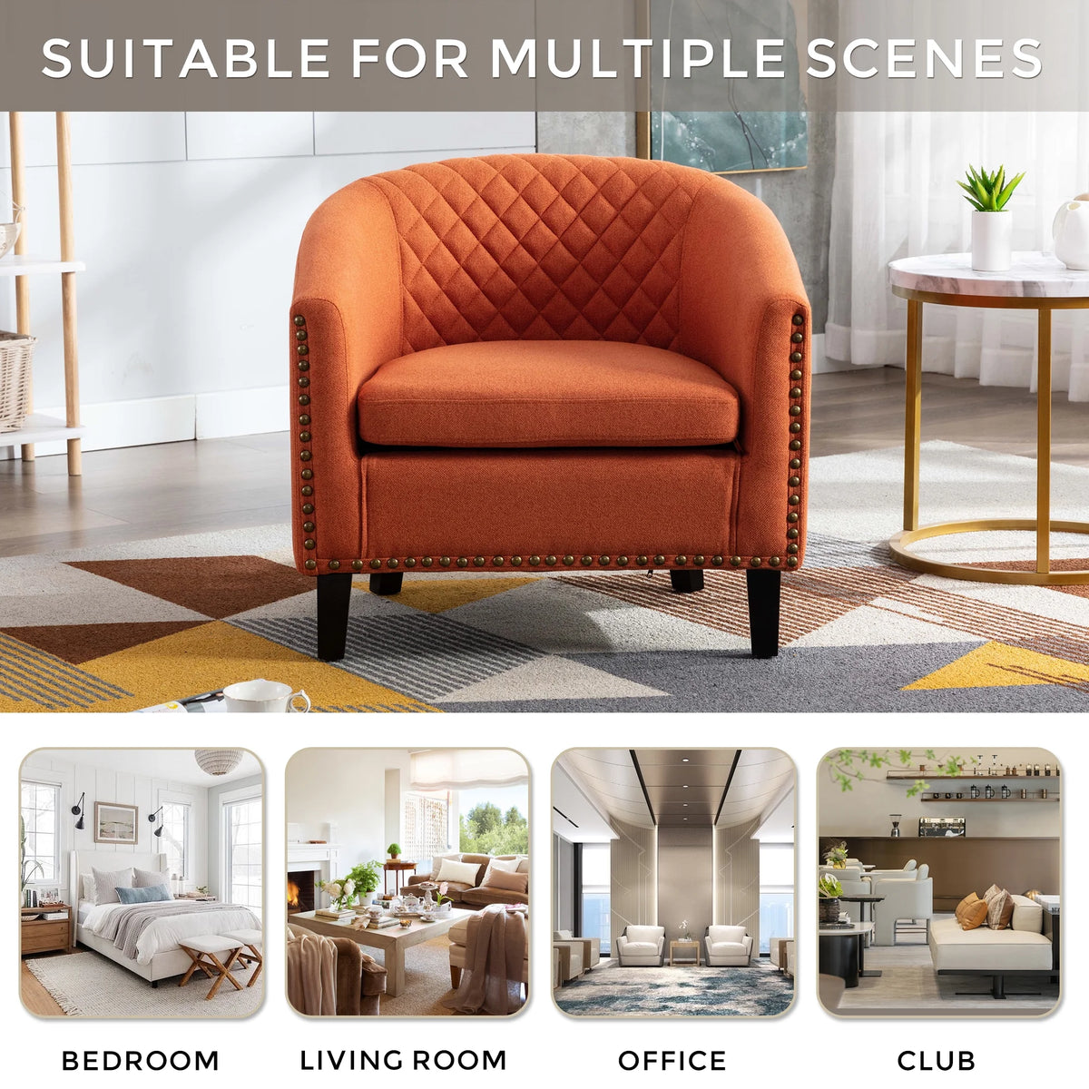 Comfortable Upholstered Armchair, Recliner Chair, Armchair with Wide Armrest,PU Leather Club Chair for Living Room, Club or Office, Single Chair ,Orange.