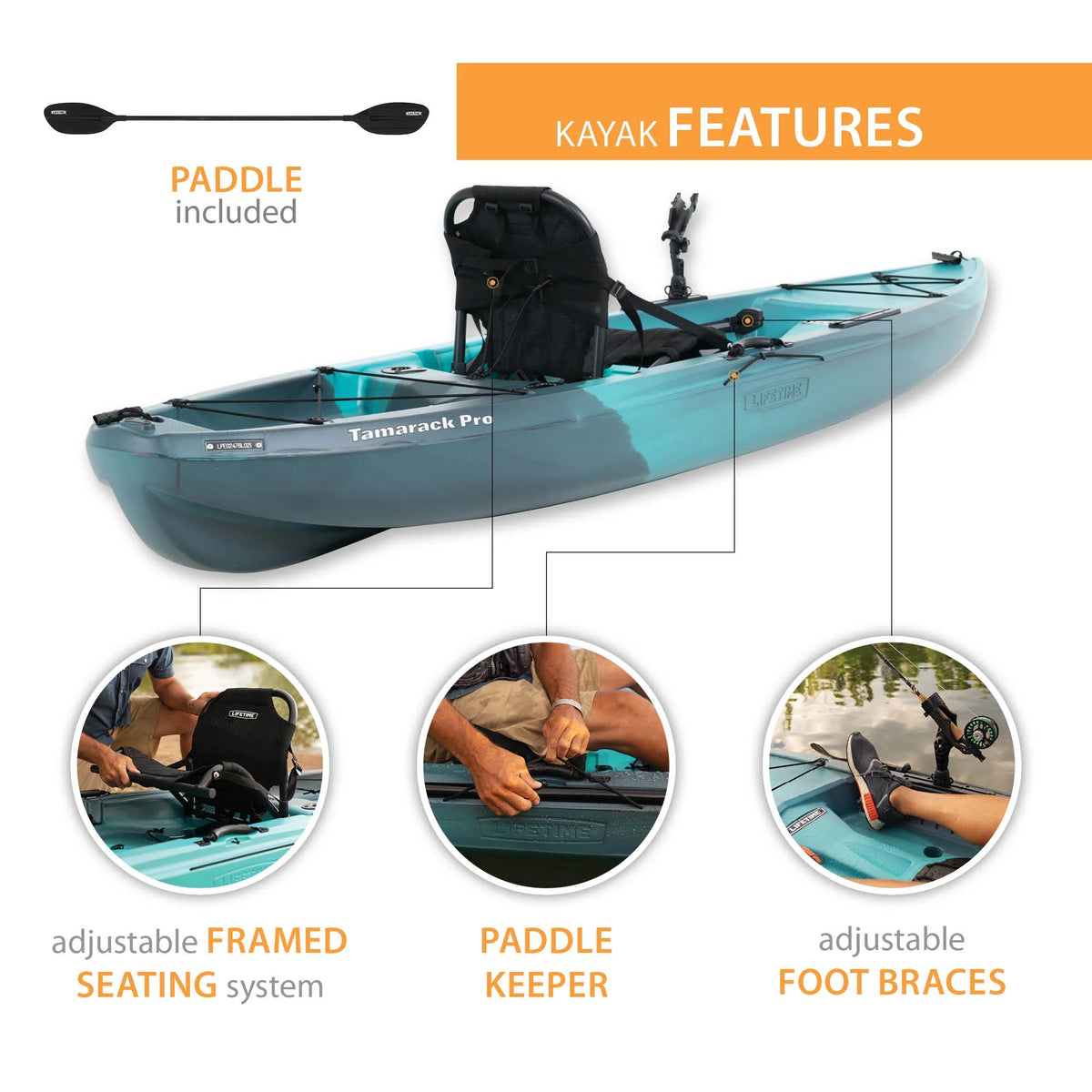Lifetime Tamarack Pro 123 inch Sit-on-Top Kayak, Eclipse Fusion (91058)