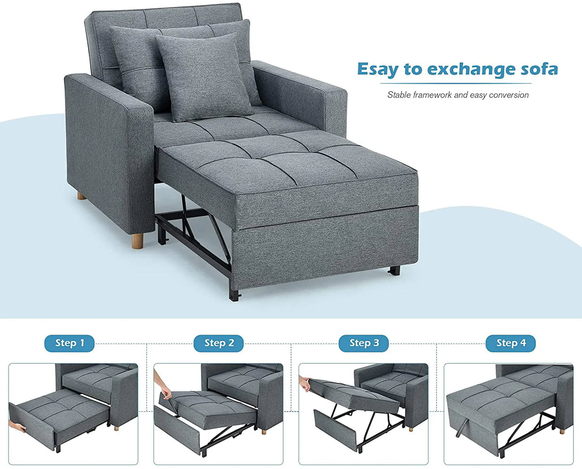 YODOLLA 3-in-1 Futon Sofa Bed Chair,Convertible Sofa Sleeper-Dark Gray