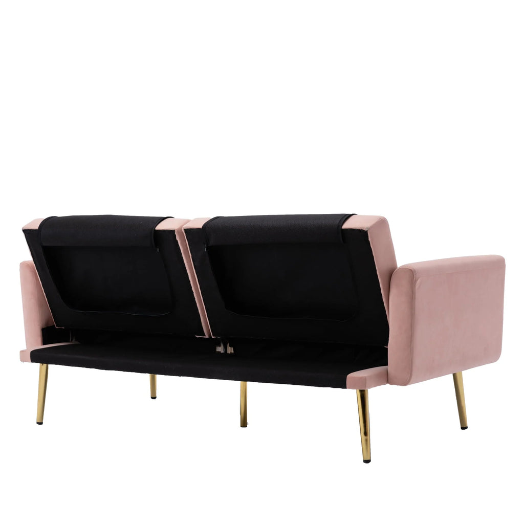 Morden Fort Pink Futon Couch Bed Upholstered Adjustable Convertible Sofa Velvet