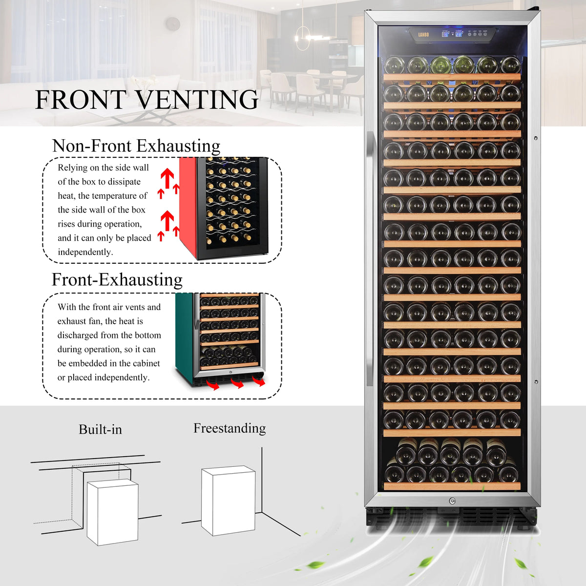 Lanbo 165 Bottle Built-in Black Single Zone Wine Cooler 24 inch Width