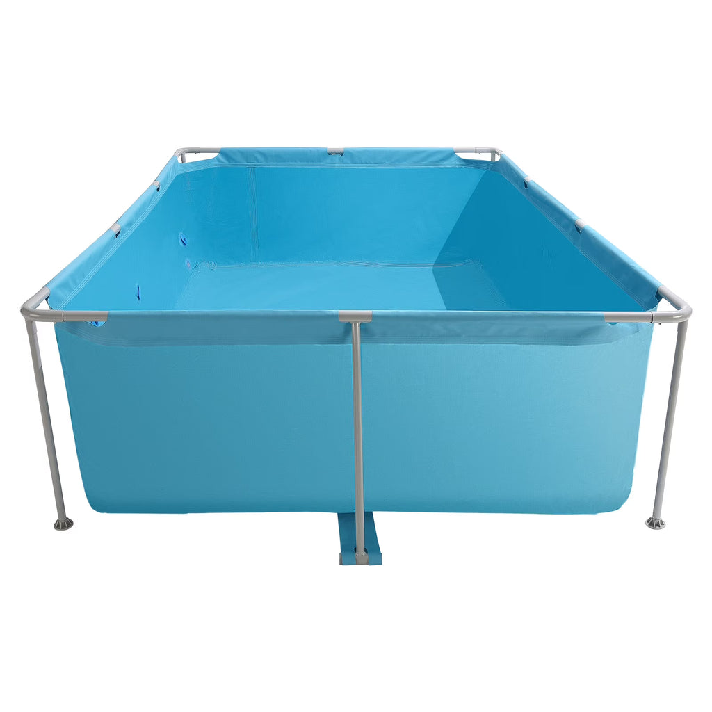 KFFKFF Rectangular Steel Frame Swimming Pool, 118 x 78 x 30 in, Durable Outdoor Family Pool for Backyard, Easy Assembly with Rust-Resistant Design, 1046 Gallon Capacity, Blue