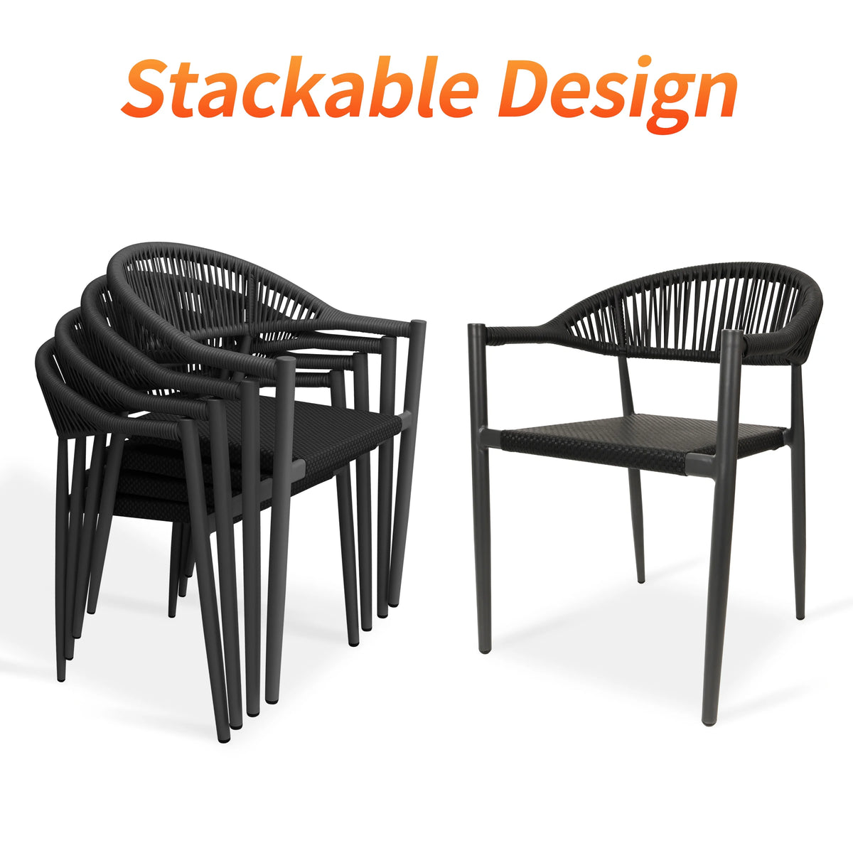 Vmopu New Set of 4 Gray Outdoor  Stackable Dining Chair, PE Rattan for Bistro Restaurant Garden