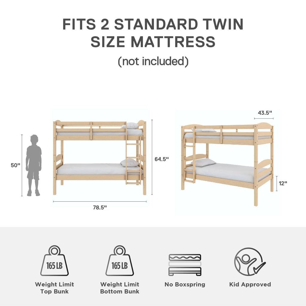Better Homes & Gardens Leighton Solid Wood Twin-over-Twin Convertible Bunk Bed, Vanilla