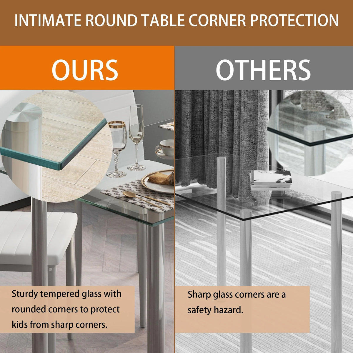 uhomepro White Kitchen Table Set, 5 Pieces Dining Table Set, Tempered Glass Dining Table and Chairs Set for 4, Upgraded Iron Dining Room Table Set with 4 PU Leather Chairs
