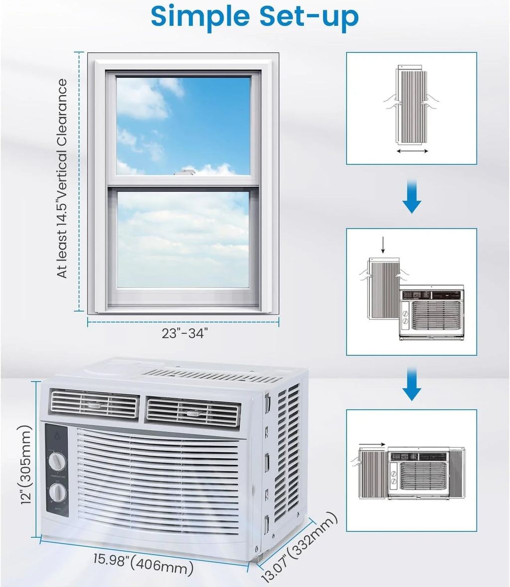 EliteEdge 5000 BTU Window Air Conditioner, Compact AC Unit for Rooms Up to 150 Sq. Ft, Quiet Operation, Fast Cooling, Easy-to-Use Mechanical Controls, Energy Efficient, Includes Installation Kit