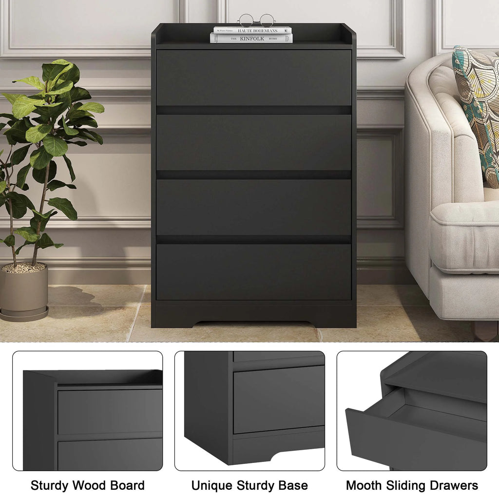 Aukfa Wood 4 Drawer Dresser,Chest of Drawer with Anti-fall Device, Black