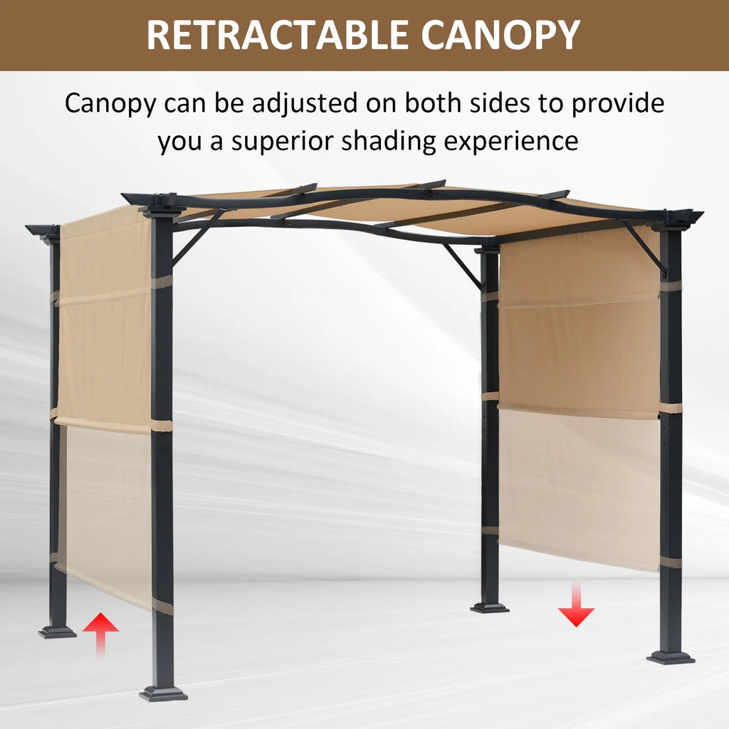 Outsunny 8' x 10' Retractable Pergola Canopy Steel Frame Polyester Fabric Gazebo with Top Cover,Retractable Canopy Shade Awning