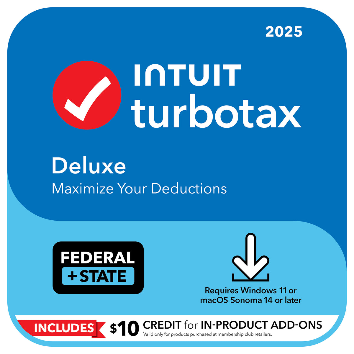 TurboTax Deluxe 2025 Federal E-File + State Download for Win11/Mac14, + $10 Credit In-Product