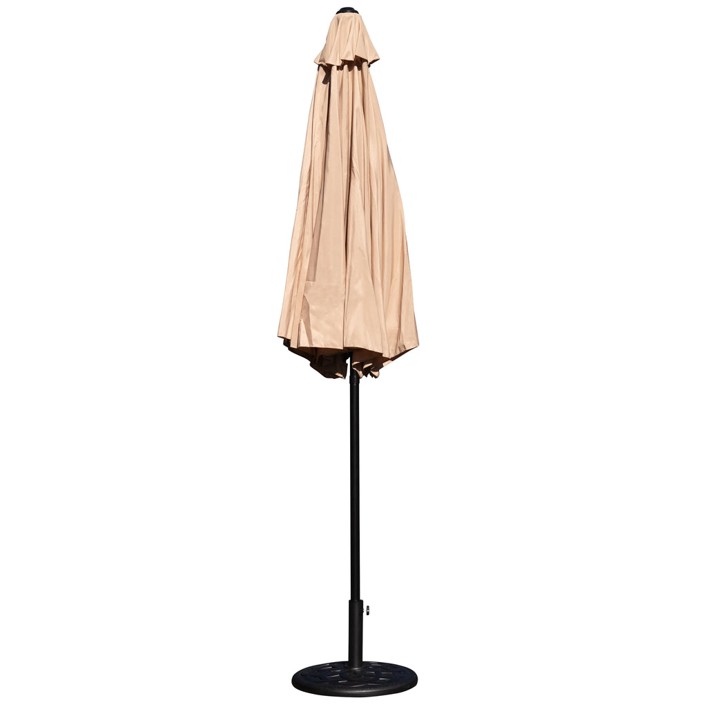 Merrick Lane Patio Umbrella with Base - 9' Tan Polyester Patio Umbrella - 30+ UV Protection - Waterproof Black Cement Base with 1.5" Diameter Aluminum Pole