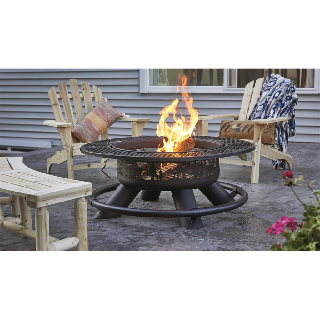 CASTLECREEK 47" Fire Pit BBQ Grill Outdoor Wood Burning Steel Log Firepit for Camping, Grilling, Smores, Yard, Cooking Outside, Barbecue, Bonfire