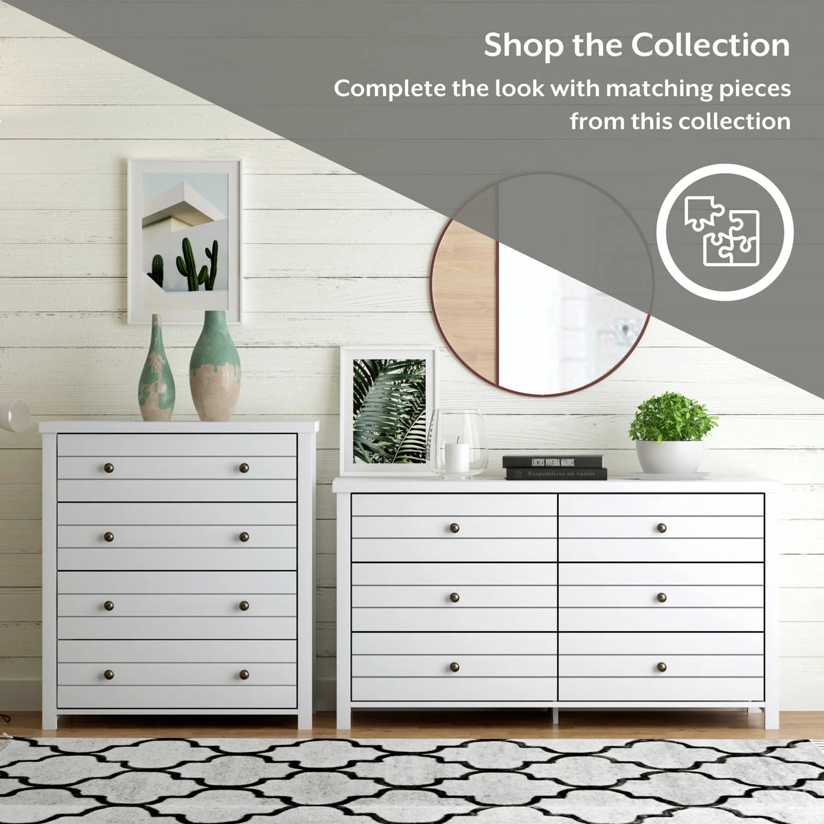 Living Essentials by Hillsdale Harmony Wood 6 Drawer Dresser, Matte White