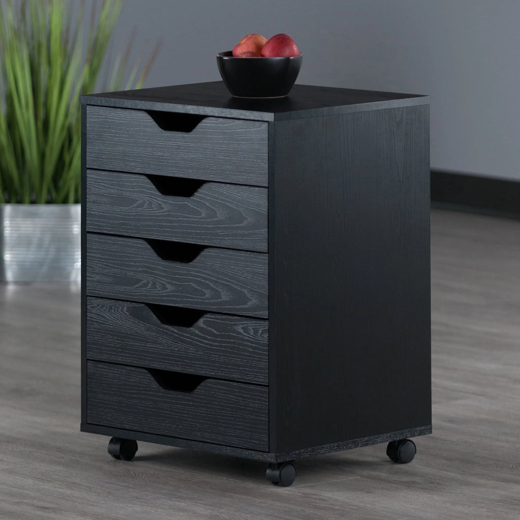 Winsome Halifax 5-Drawer Mobile Cabinet 20519, Black Finish