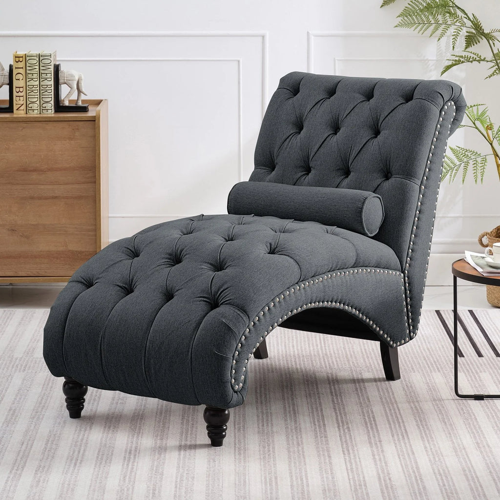 ZAFLY Chaise Lounge Indoor, Lounge Chair with Wood Legs, Leisure Accent Chair, Upholstered Lounge Couch for Bedrooom/Living Room, Beige