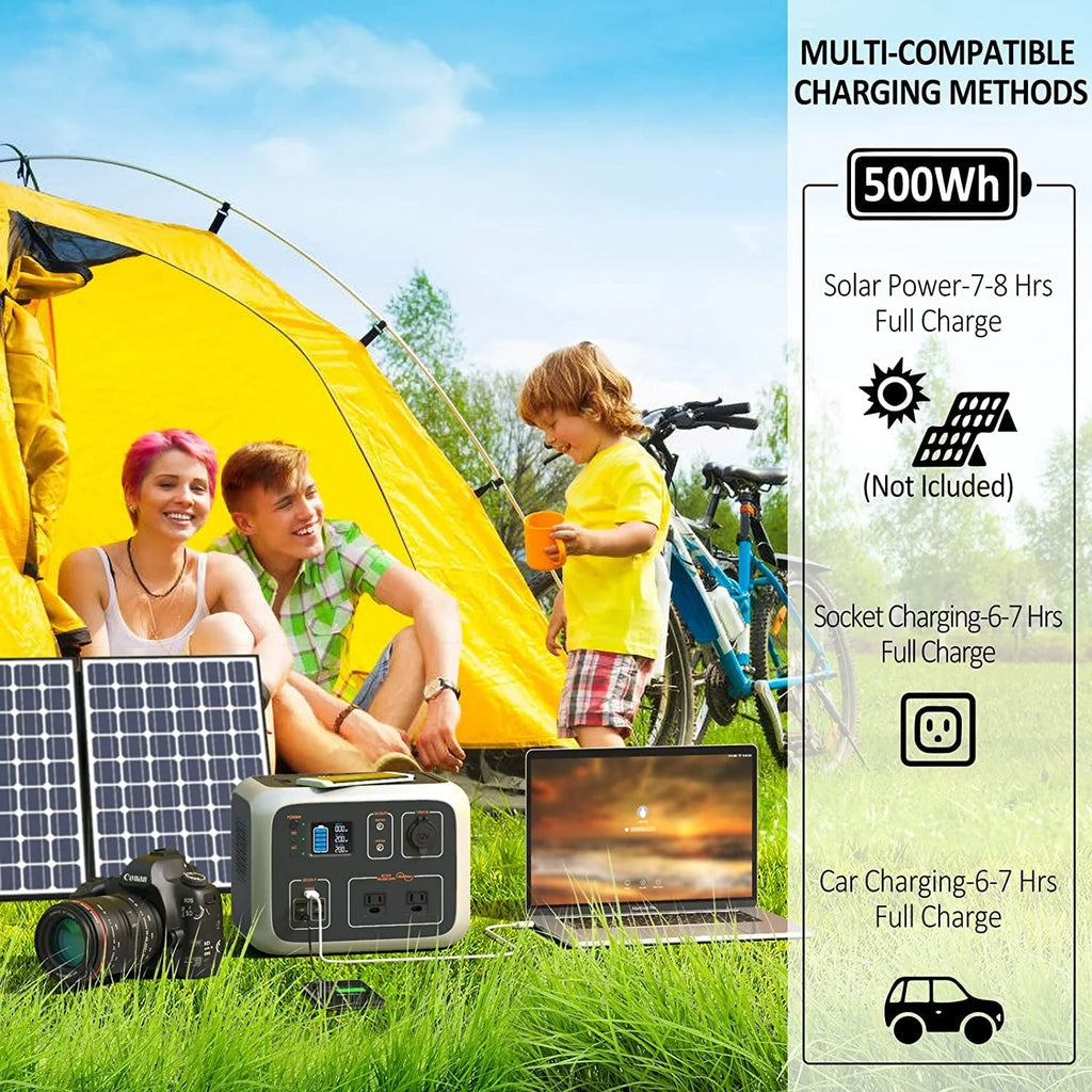 Portable Power Station 500Wh, WattFun Solar Generator