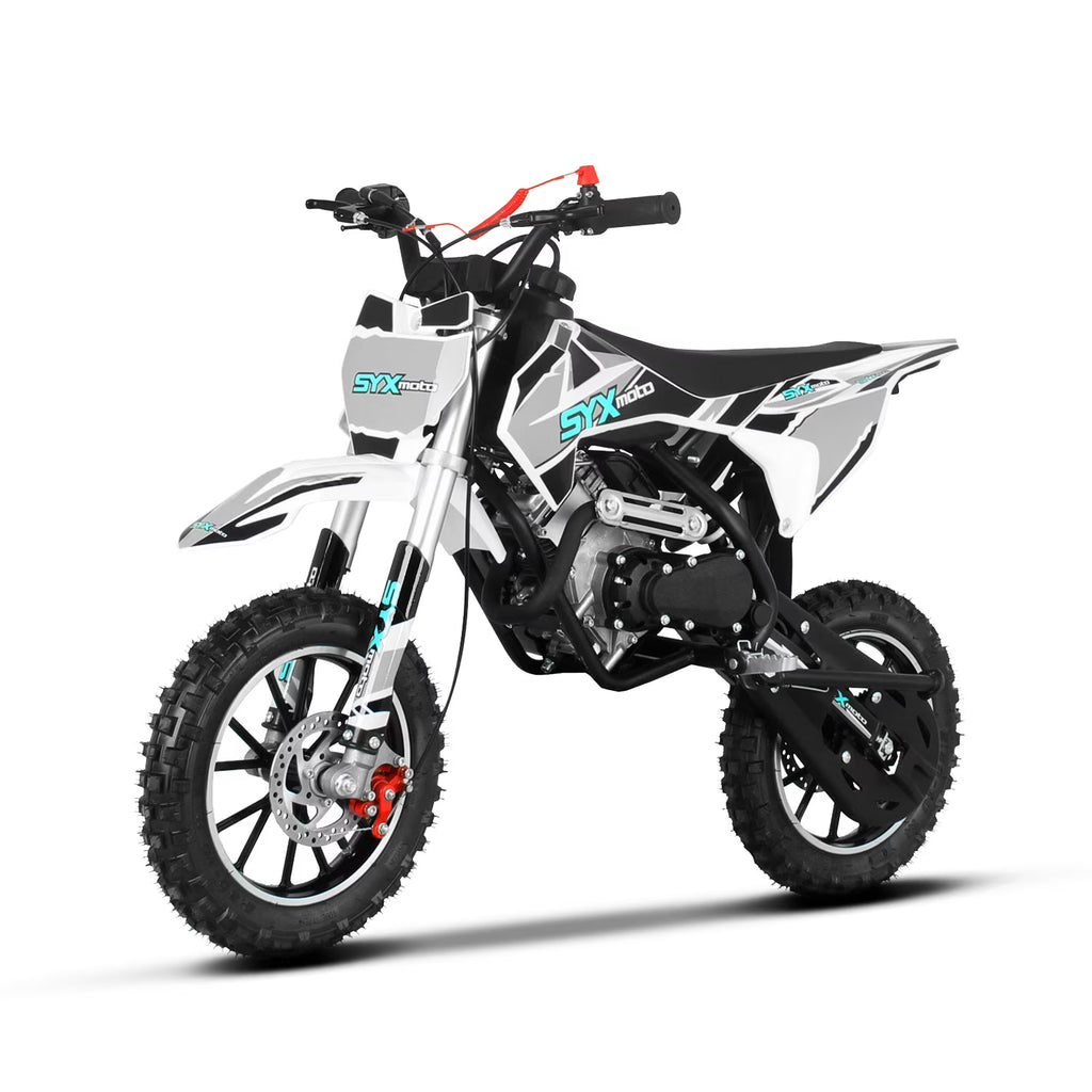 SYX MOTO 58cc Kids Mini Dirt Bike - 4-Stroke Gas Pit Bike, Pull Start, Off-Road Bike for Boys & Girls, Red/White