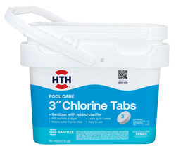 HTH Pool Care 3" Chlorine Tabs for Swimming Pools, Pool Chemicals, 25 lbs