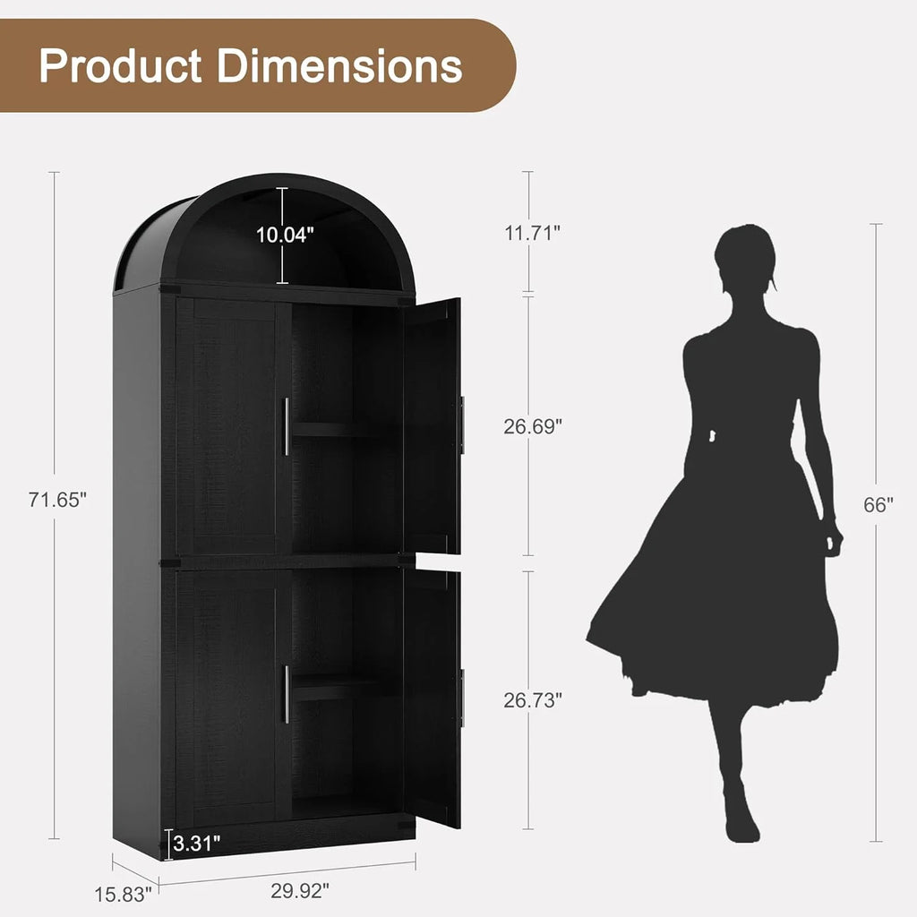 Arched Cabinet Tall Kitchen Pantry, Farmhouse Storage Cabinet Arch Hutch Cabinet, Large Bookshelf with Doors, Arched Bookcase with Cabinet, 5 Tier Kitchen Cabinet for Dining Room