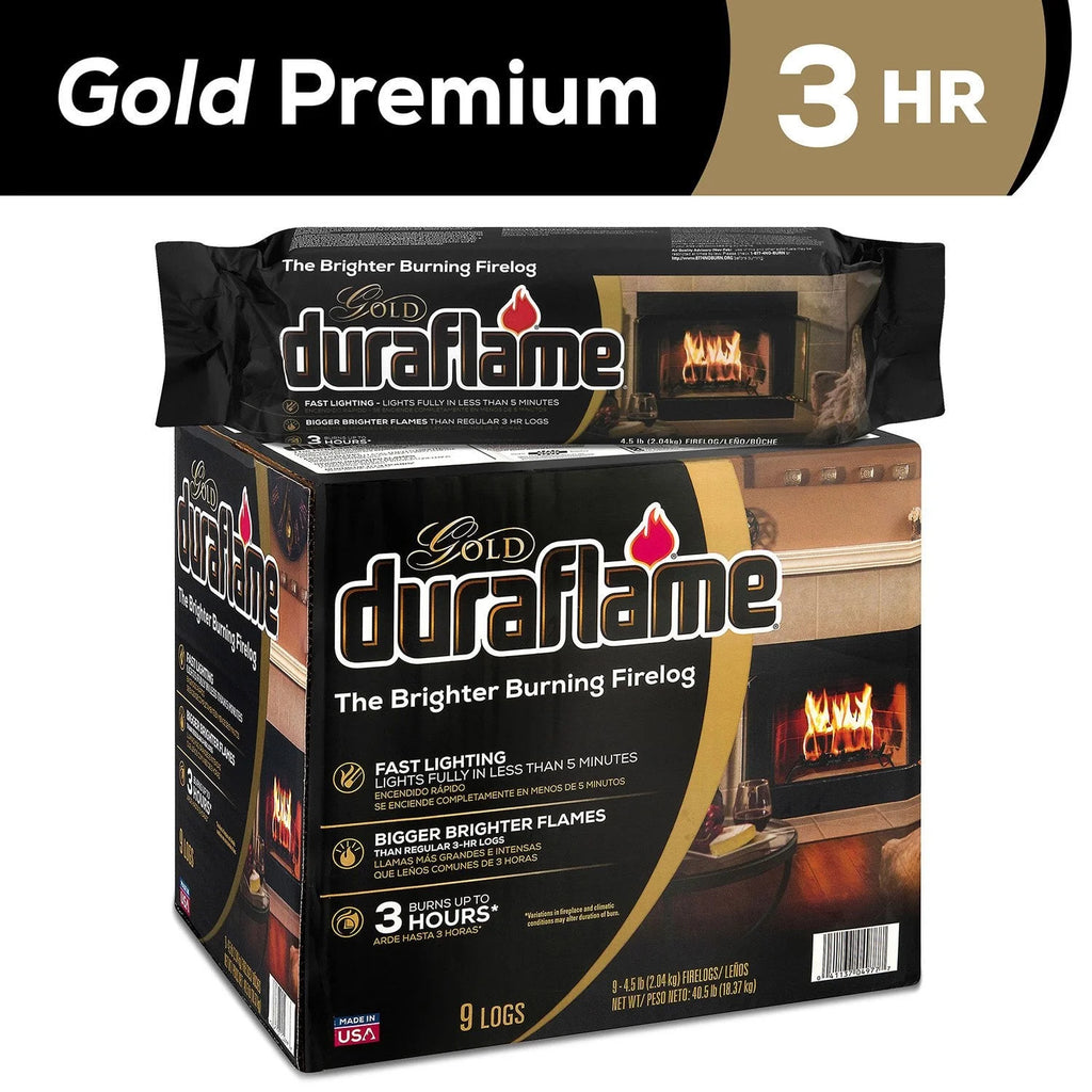 Duraflame Gold Ultra-Premium 4.5 lb Firelogs 9-Pack Case, Pack of 5, Long-Lasting 3-Hour Burn, Clean and Convenient Indoor or Outdoor Fireplace Logs
