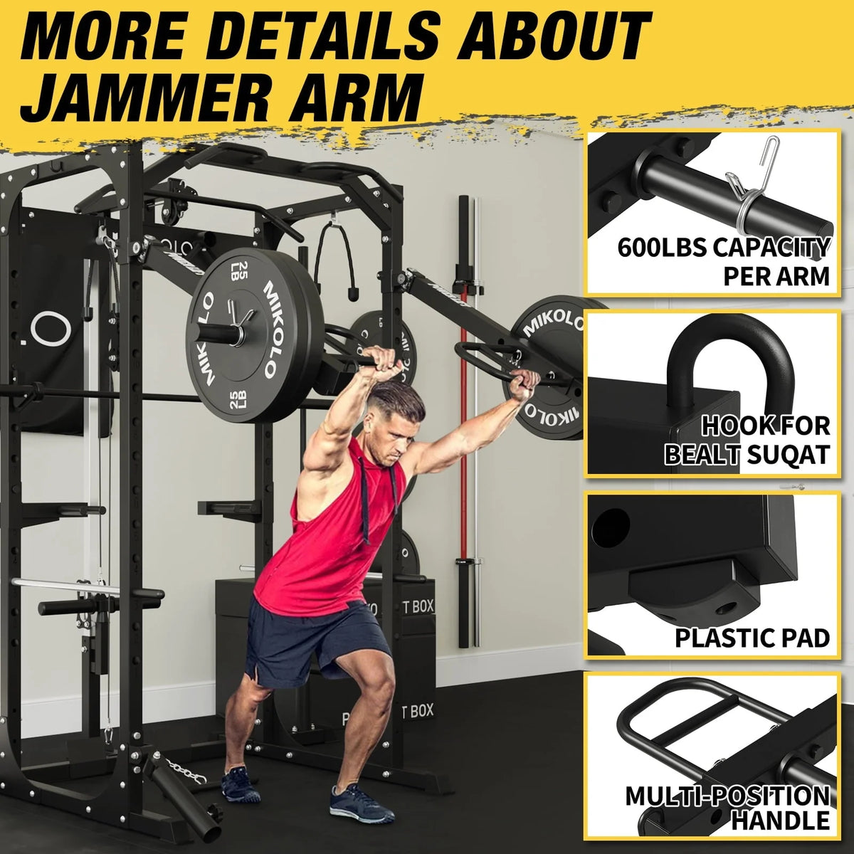 Mikolo Adjustable Jammer arms for power cage, Fit 2*2 Power Cage, Rated 600LBS for Body Strength Training