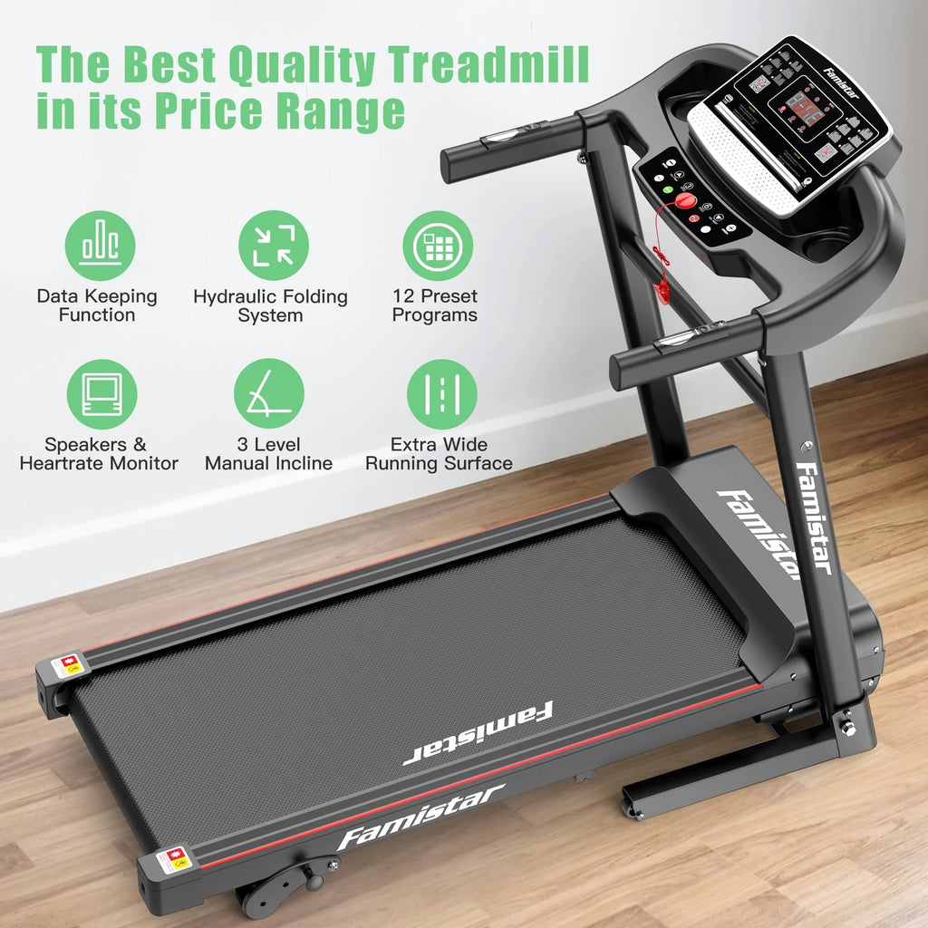 Folding Electric Exercise Treadmill with Adjustable 12% Incline and LCD Display| Bluetooth for Home and Apartment|Motorized Treadmill with 12 Automatic Programs| 265 lb Weight Capacity| LCD Display