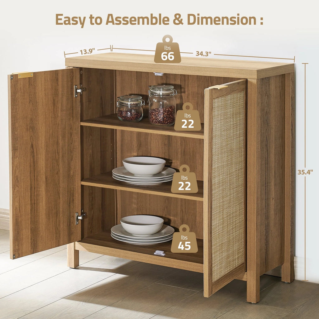 Nopurs Sideboard Buffet Cabinet, Natural Accent Storage Cabinet with Rattan Decorated Doors, Liquor Cabinet for Dining Room, Hallway