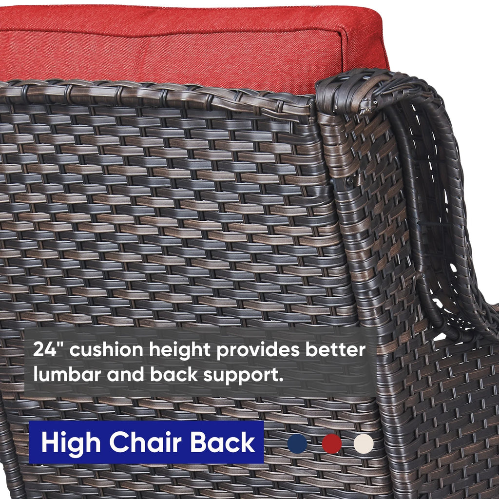POCASSY 3 Piece Patio Set Outdoor Wicker Glider Rocking and Swivel Chairs with Cushions