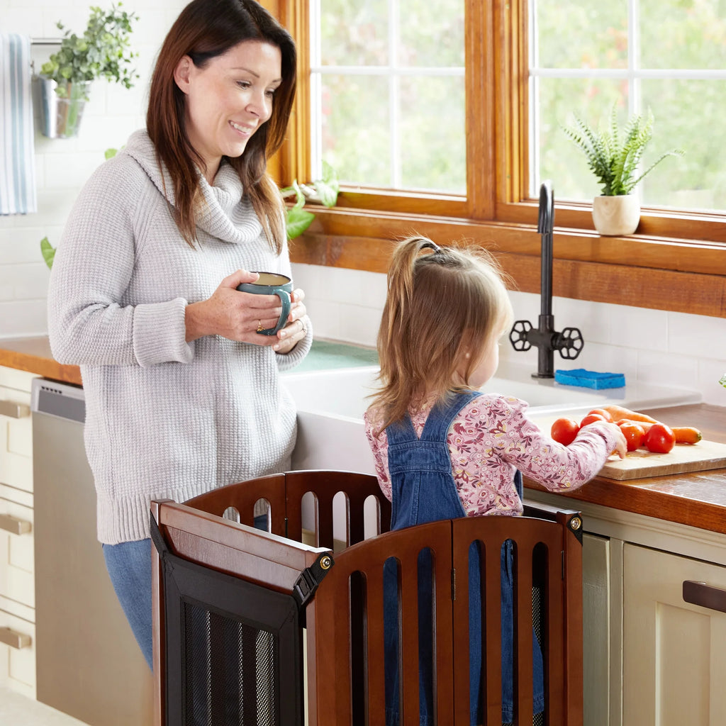 Guidecraft Contemporary Kitchen Helper Step Stool - White: Adjustable, Folding Montessori Toddler Tower - Safety Learning Furniture