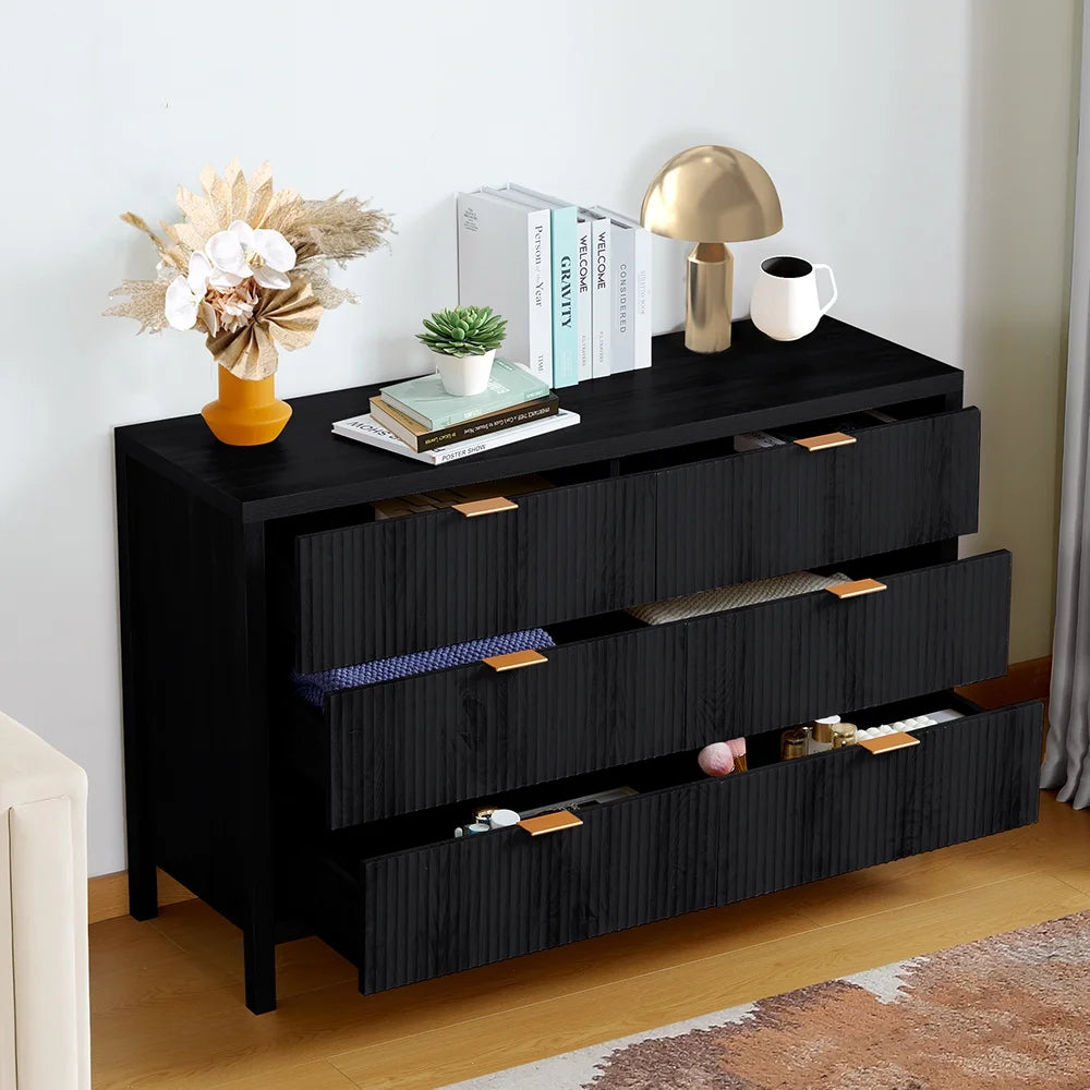 YOCWO Fluted Nightstand for Bedroom Set of 2 , Wood Bedside Table Set of 2 with Drawers, Black