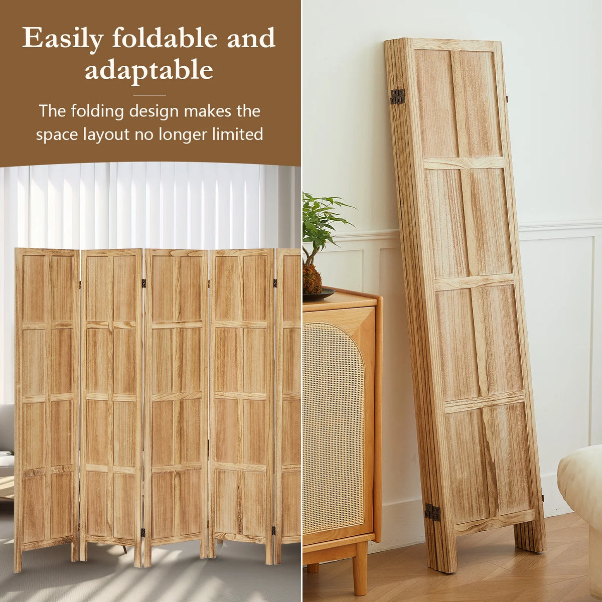 Aletheiawu 4 Panel Room Divider Wall and Folding Privacy Screens��No Installation Required��White