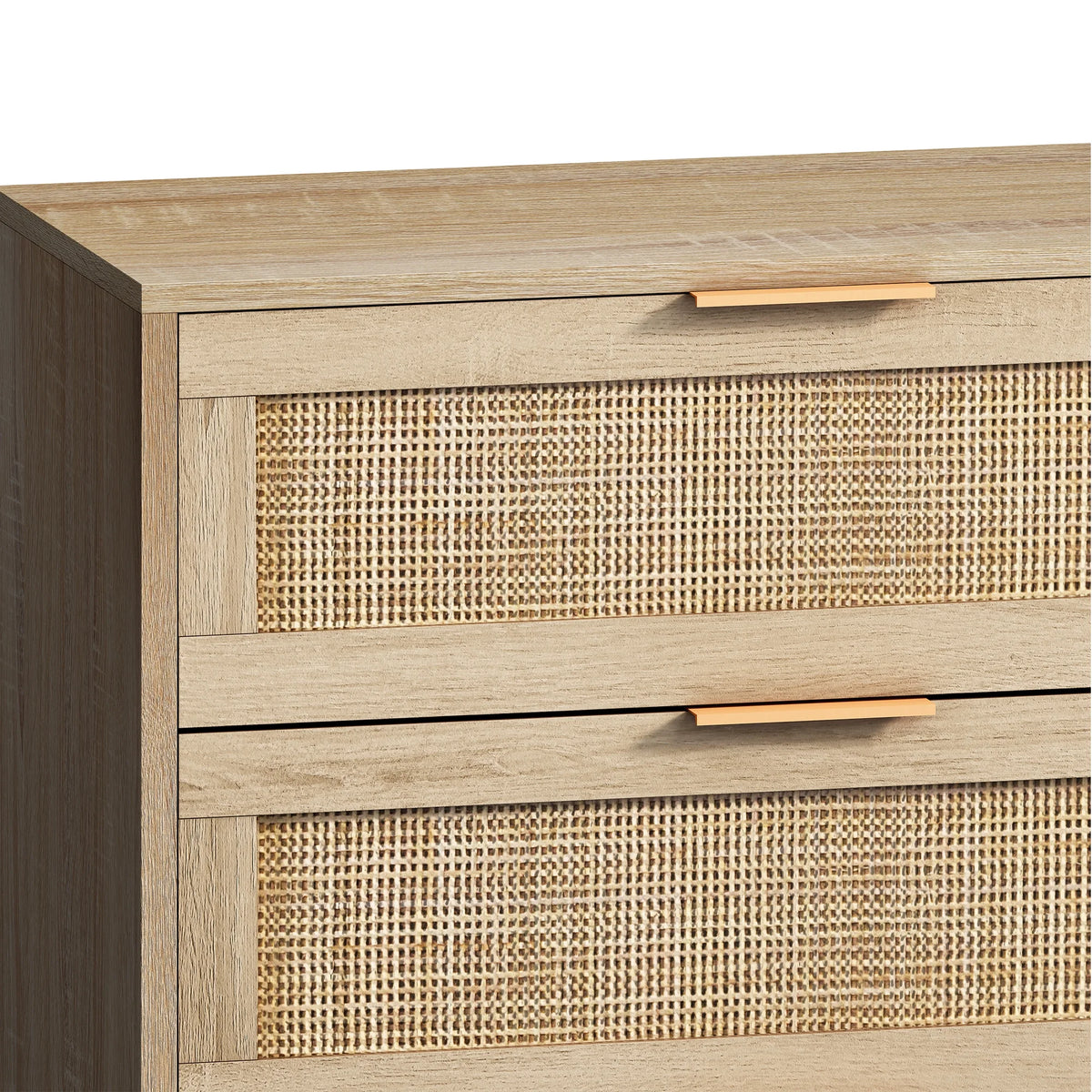 Wide 6 Drawer Rattan Dresser, Boho Dresser for Bedroom, Wooden Dresser Chest of Drawers, Natural