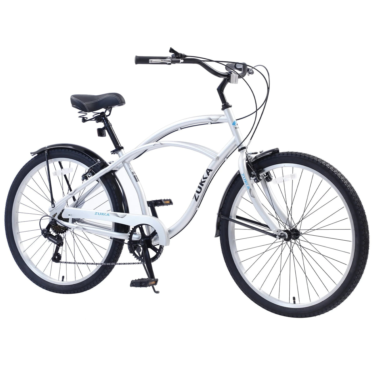 7 Speed Cruiser Bike for Men Women, 26 inch Adult Cruiser Bike, Silver