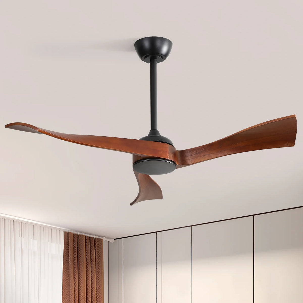 Sofucor 52" Wood Ceiling Fan No Light, 6 Wind Speeds, 3 Blades with Reverse Airflow, Black