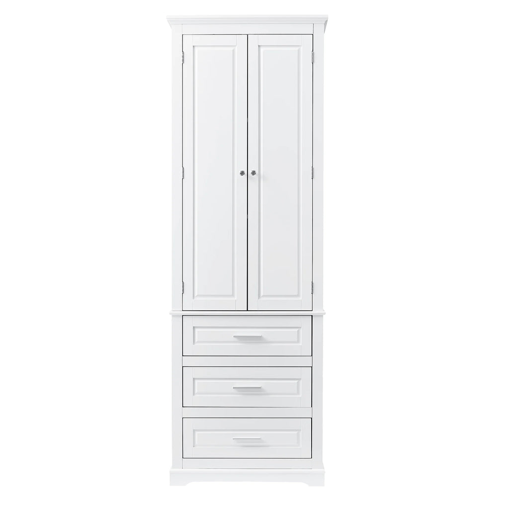 Bellemave White Tall Storage Cabinet with Adjustable Shelf Bathroom Cabinet with 1 Drawer and Storage Rack Large Freestanding Wood Cabinet Storage Organizer Floor Cabinet, White