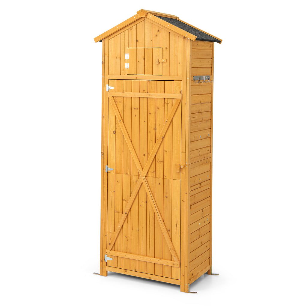 Costway Outdoor Lockable Wooden Storage Shed with Shelves, 71"x29.5"x20", Natural