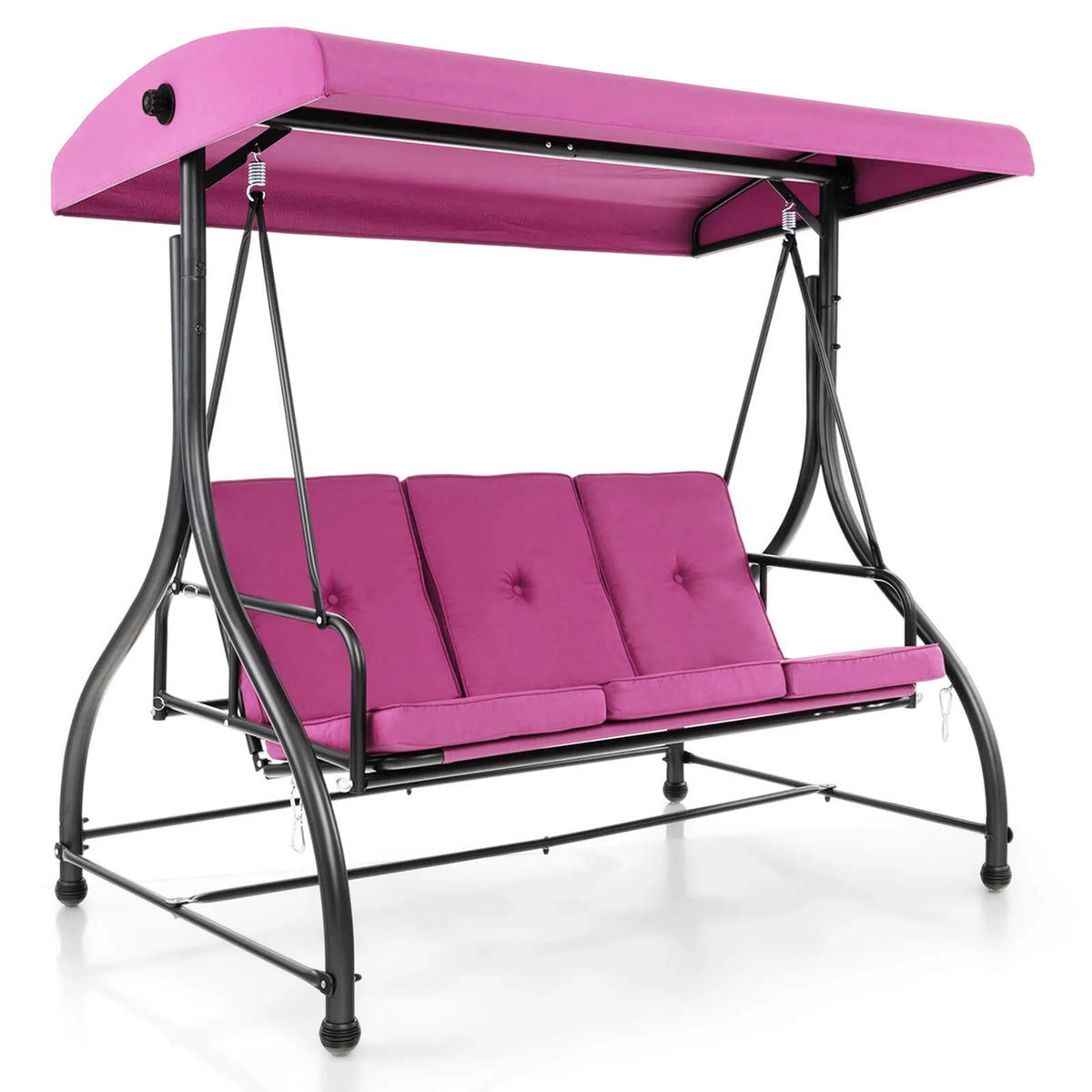 Costway 3-Seat Outdoor Converting Patio Swing Glider Adjustable Canopy Porch Swing Black