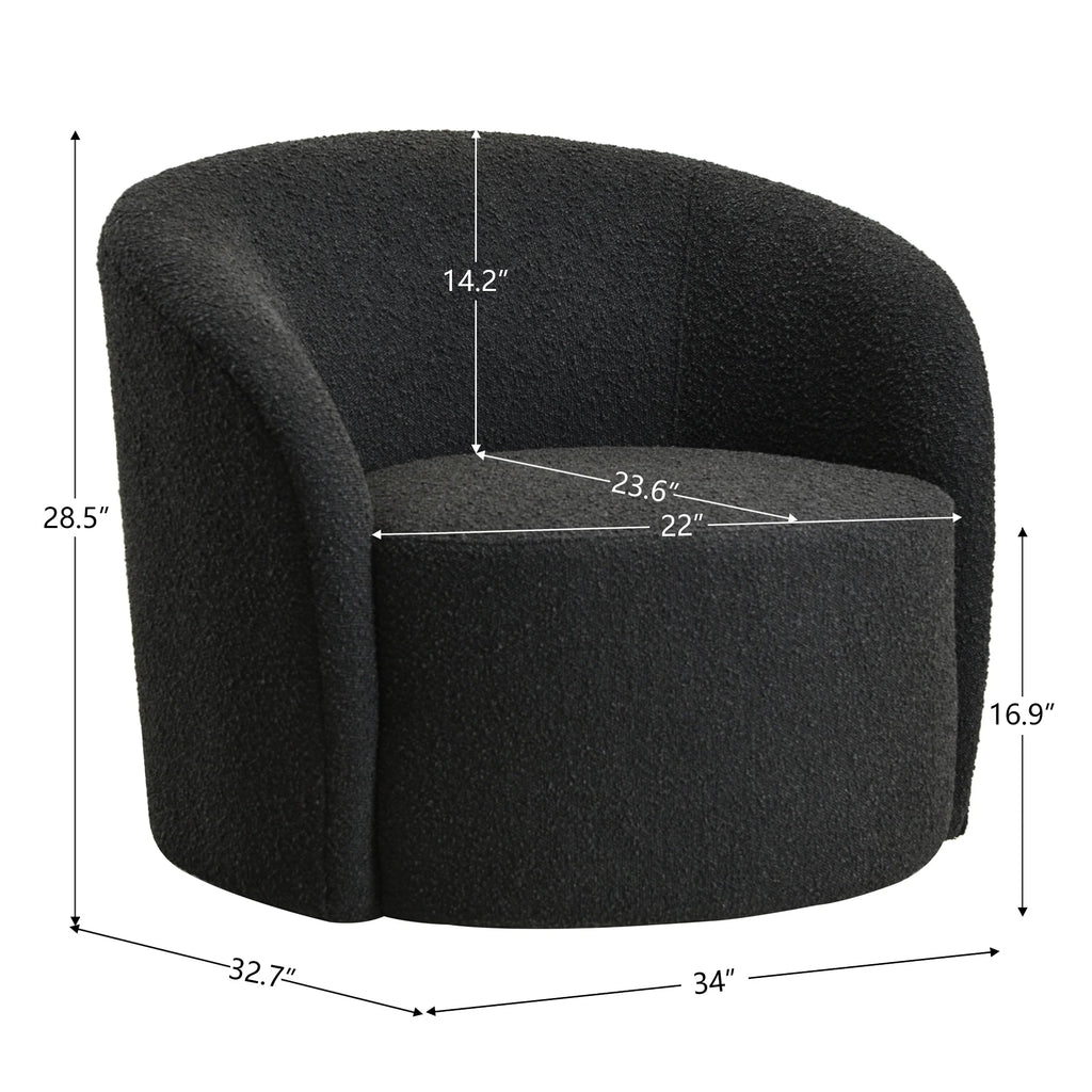 34" W Mid Century Modern Swivel Barrel Chair, Round Upholstered Boucle Swivel Accent Chairs, No Assembly Sofa Chair for Living Room Bedroom Reading Apartment Lounge Nursery(Cream)