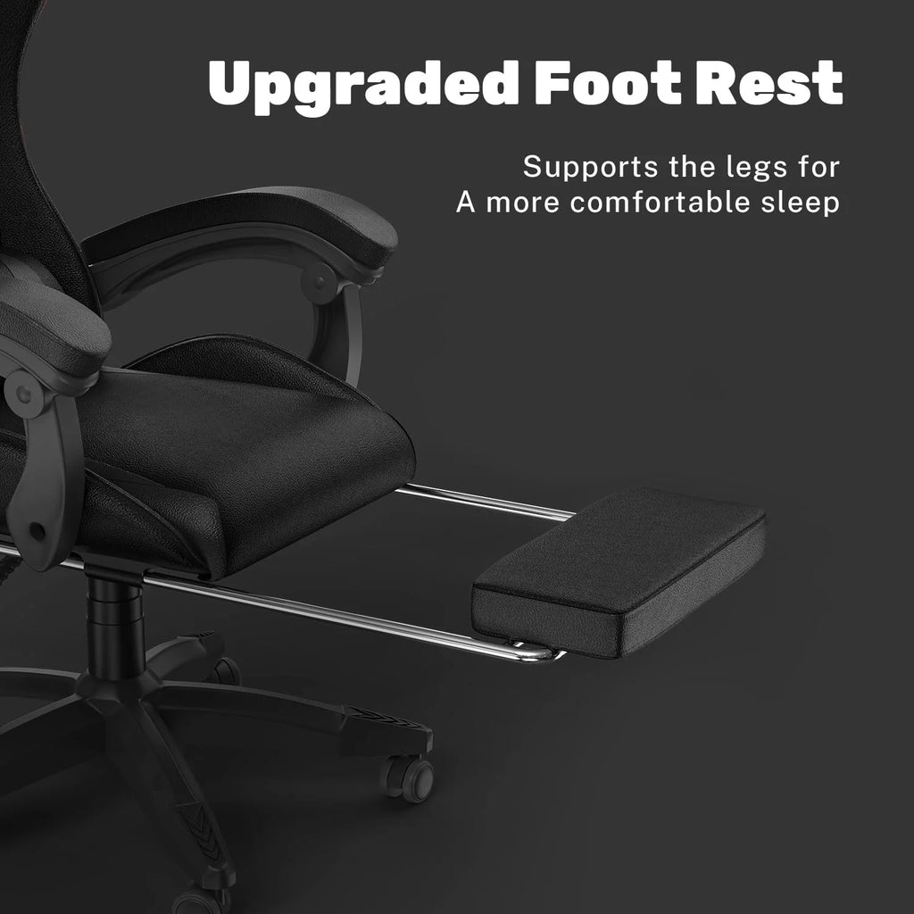 Bigzzia Gaming Chair Office Chair, Ergonomic Game Chair with Height Adjustable Headrest and Lumbar Support for Adults Teens, Black & White