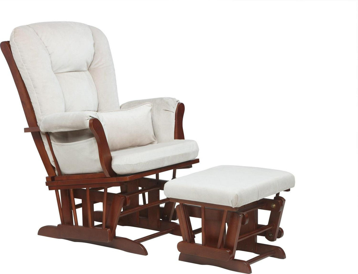 AFG Alice Glider and Ottoman with Pillow. Espresso Finish with Beige Cushions