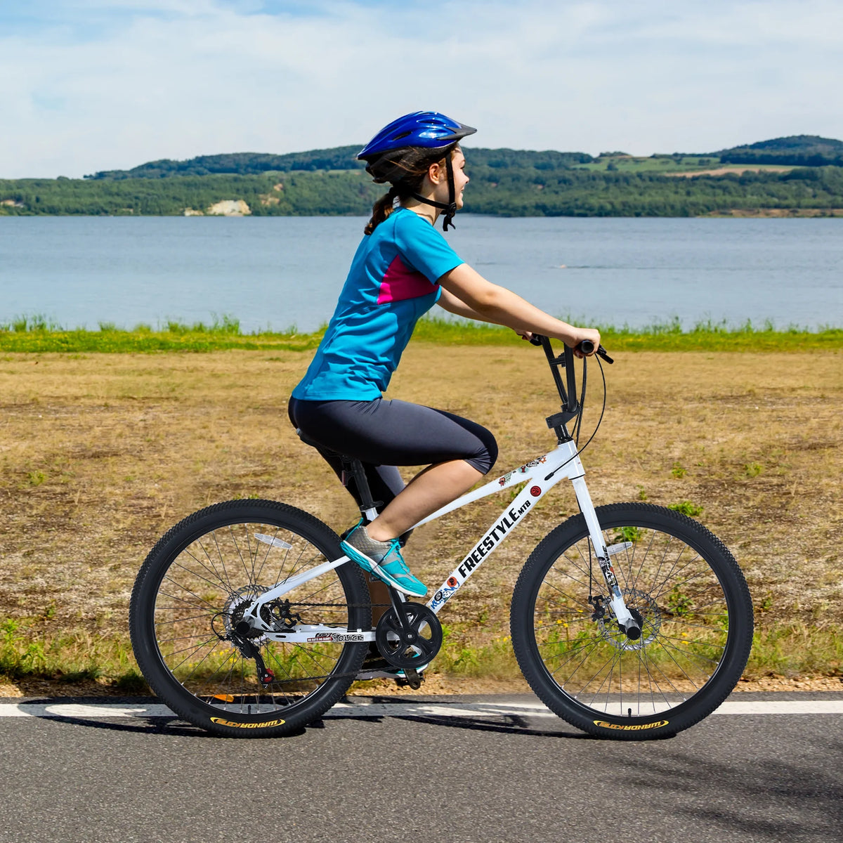 Aukfa 26" Freestyle BMX Bikes,Kids Mountain Bike for Boys Girls,Shimano 7 Speed,Double Disc Brakes,Blue
