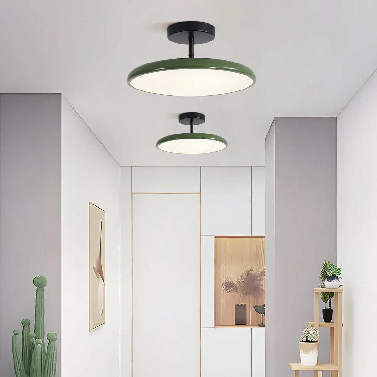 KCO Lighting Vintage Green Ceiling Light Contemporary Black Metal Flush Mount Mid Century Modern Entryway Semi Flush Mount LED Hallway Light Fixture