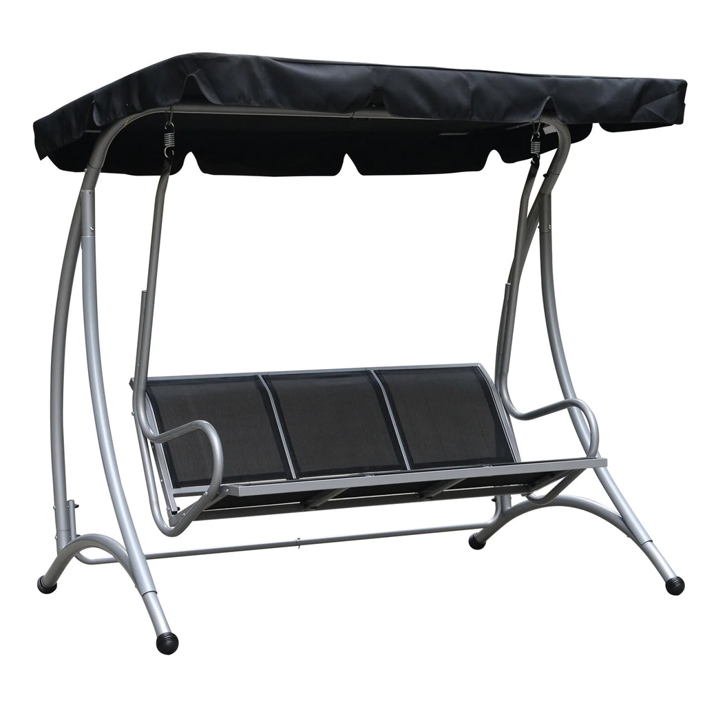 Outsunny 3 Person Patio Swing Seats, Porch Swing with Stand & Adjustable Canopy, Heavy Duty Outdoor Swing Chair Bench for Adults, Black