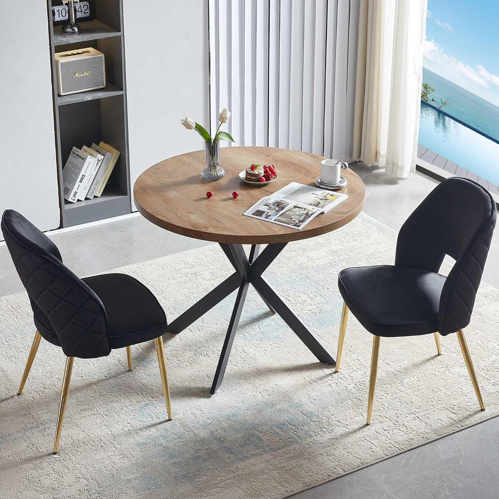 NORDICANA 5-Pieces 37-Inch Dining Table Set for 4 - Space Saving Round Table and Chairs with 4 Seaters Velvet Upholstered Chairs