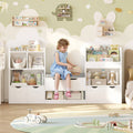 Hiphuta 72"Wide Kids Bookcase with Reading Nook and Under Bench Storage, Wooden Toy Storage Organizer & Book Rack for Kids Room, White