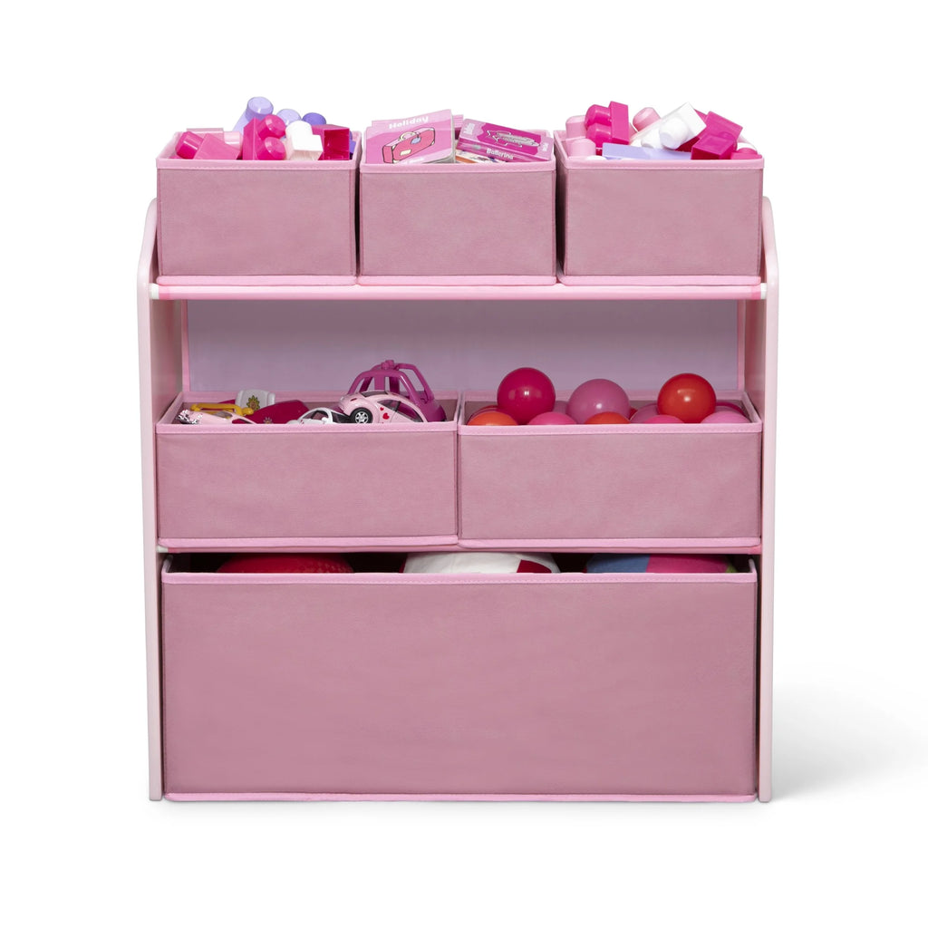 Delta Children 4-Piece Toddler Playroom Set �C Includes Play Table, 2 Chairs and 6 Bin Toy Organizer with Reusable Vinyl Cling Stickers, Light Pink/Dark Pink