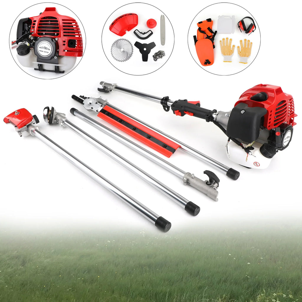 TOPTENG 52cc 2 Stroke 5 in 1 Gas Engine Multi Garden Tool, Hedge & String Trimmer, Brush Cutter, Edger, Pole Saw Chainsaw Pruner with Extension Pole, Trimming Combo Brushcutter Kit for Yard Lawn Care