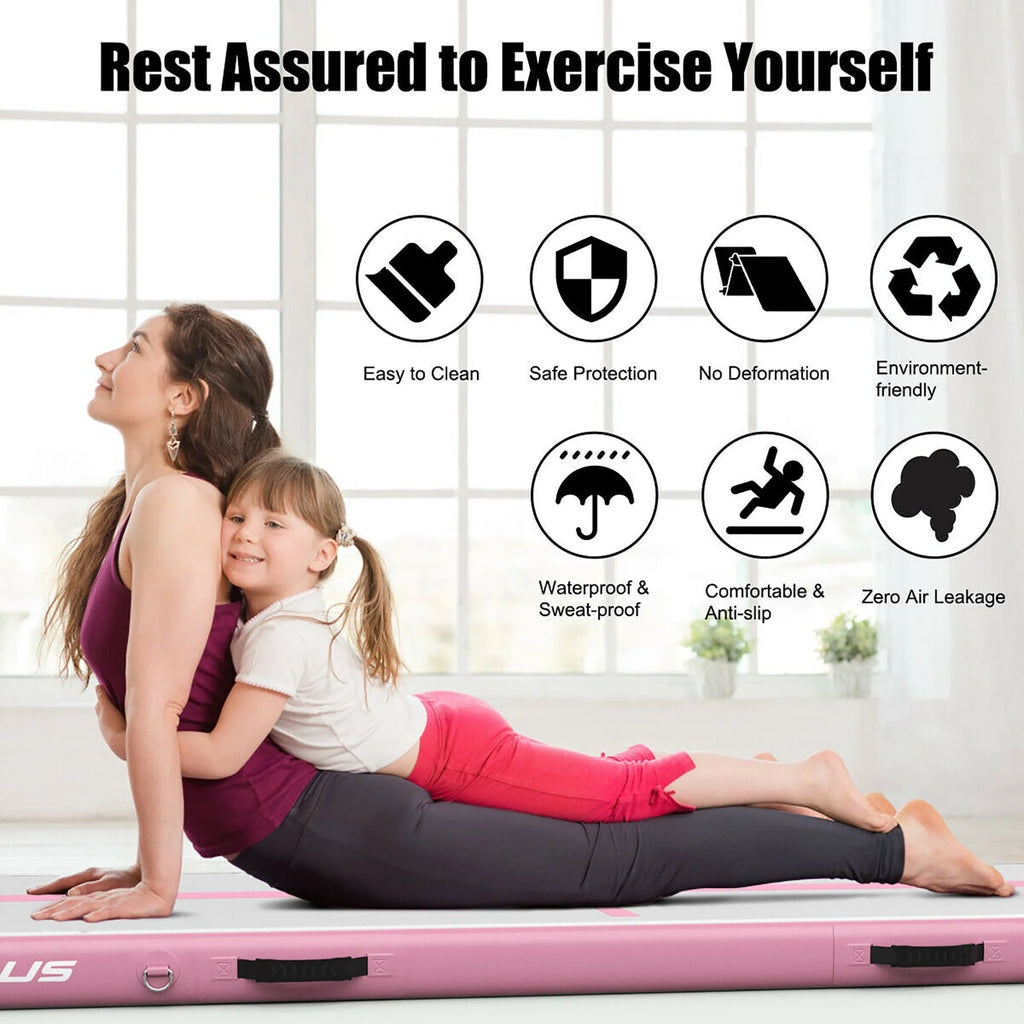 Goplus 10FT Air Track Inflatable Gymnastics Tumbling Mat w/ Pump Pink